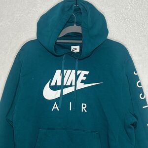AUTHENTIC NIKE AIR CYBER JDI ON SLEEVES PRNT FLEECE HOODIE MEDIUM GREEN